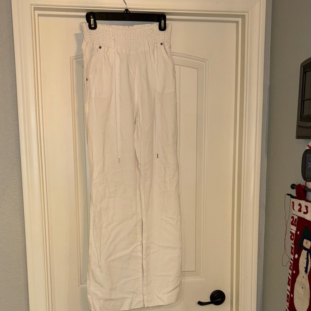 White Linen Wide-Leg Beach Pants